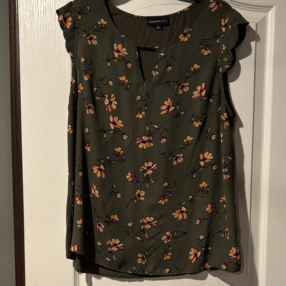 Chic Olive Floral Blouse